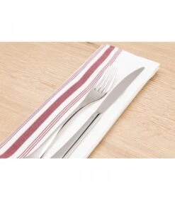 Boîte De 10 Serviettes De Table Bistro Avec Rayures Bordeaux En Polyester