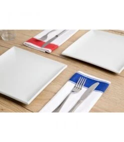 Boîte De 10 Serviettes Gastro En Coton Avec Bordure Bleue - Olympia
