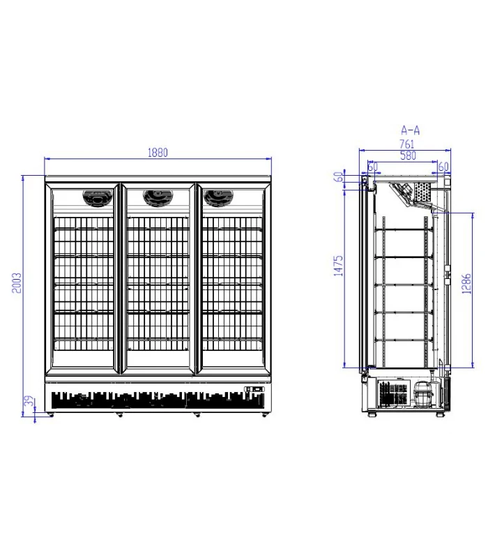 CongĂ©lateur 3 Portes En Verre Battantes Coloris Gris â Image 2